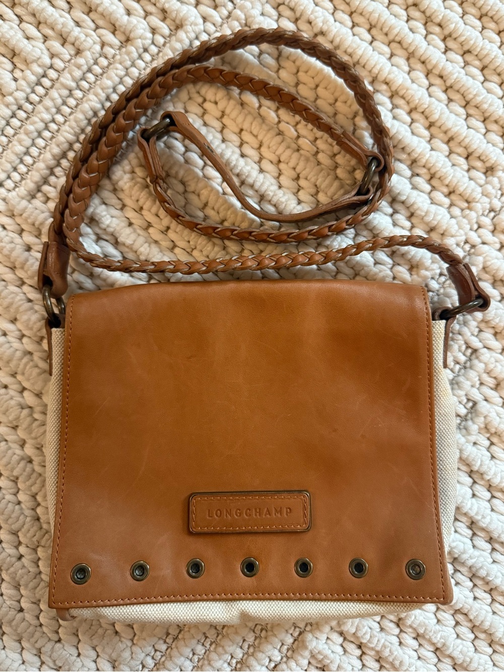 Longchamp x Kate Moss Vintage Brown Leather Crossbody Bag with Braided Strap